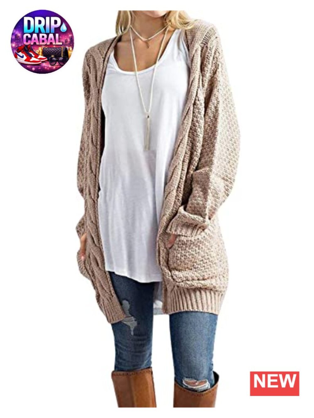 Women's Long Open Front Cardigan Lightweight Knit Sweater with Pockets